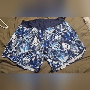 Blue and White Tropical Print Shorts